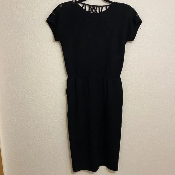 St. John Black Knit Dress with Strappy Back Design